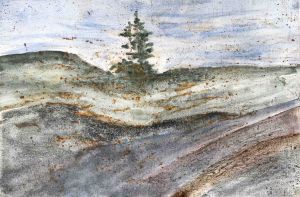 Landscape - rust based image with watercolour